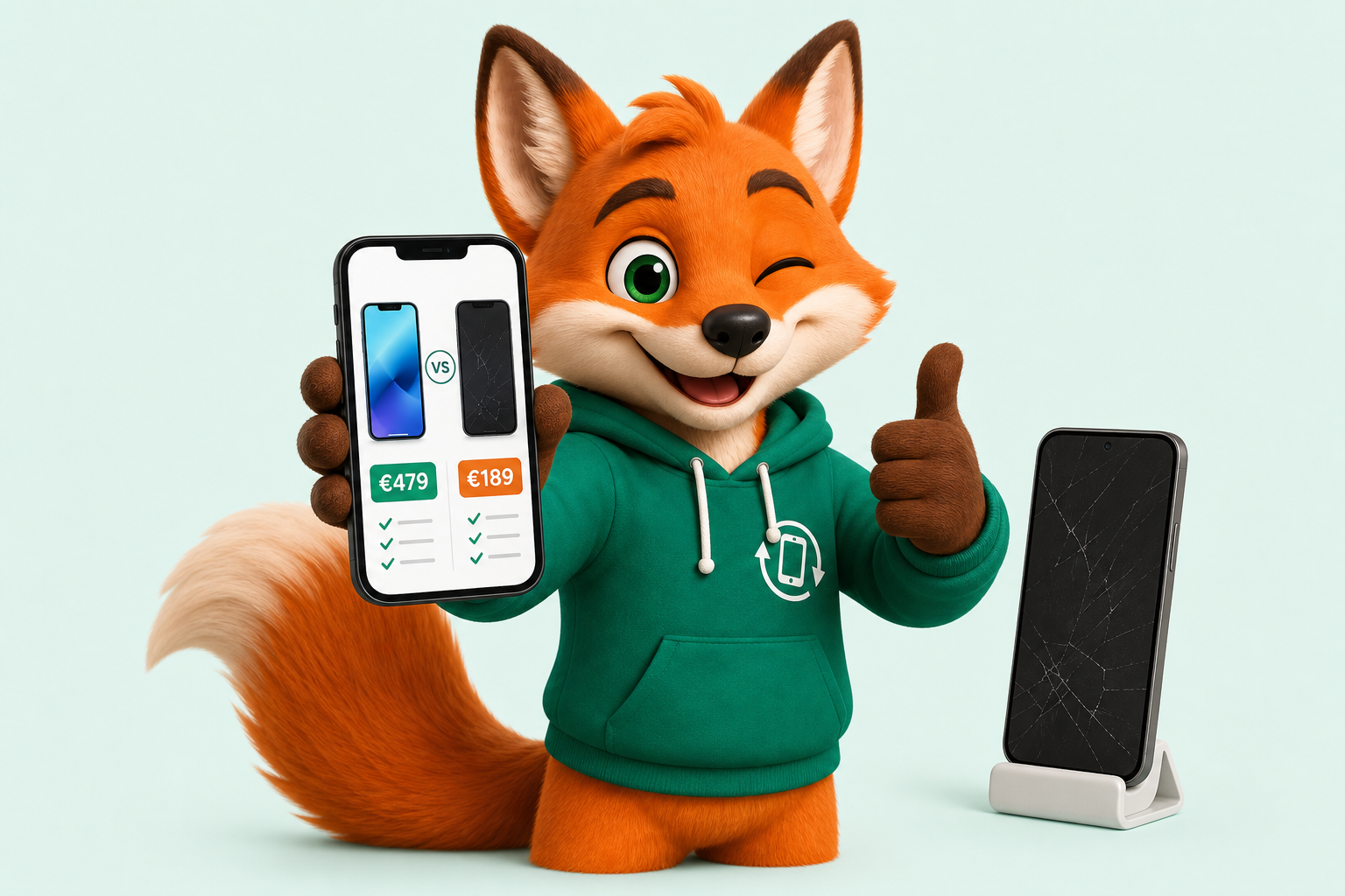 Fox, rachat-telephone.com mascot — Bereit zum Vergleichen ganz einfach?