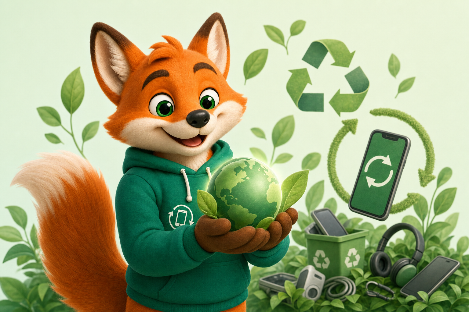 Fox, rachat-telephone.com mascot — Für die Umwelt
